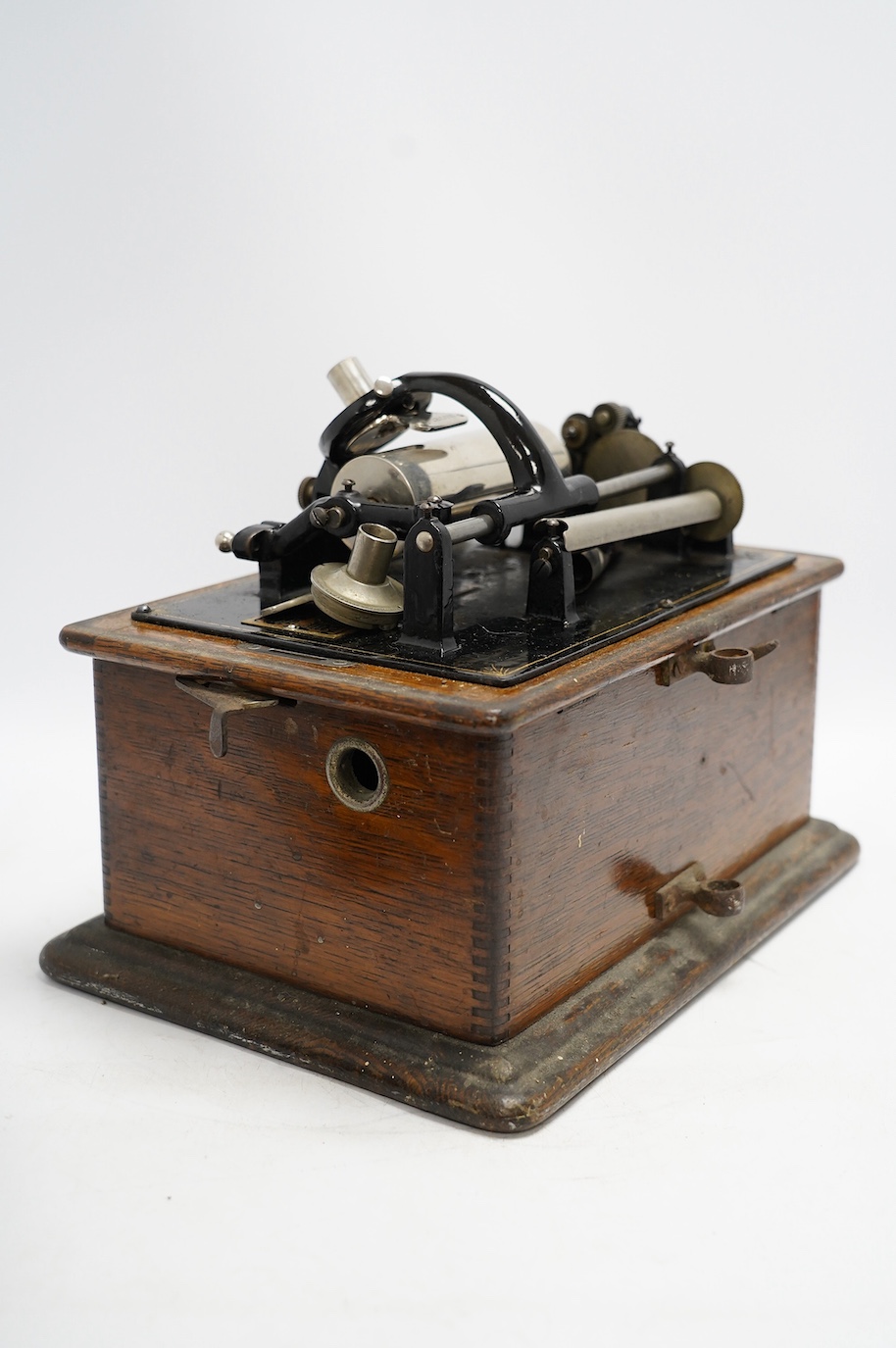 An oak cased Edison Standard phonograph, 28.5cm high. Condition - fair